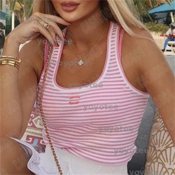 Summer Striped Tanks Underwaist Women Slim Knit Vest Teeshirt Sleeveless Knitted Croptops Woman Designer Clothes Tank Tops T Shirts Singlet BFD2505062