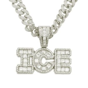 Jigsaw-shaped diamond letter pendant with cool design – Cuban chain necklace pendant – trendy alloy full-diamond collar chain