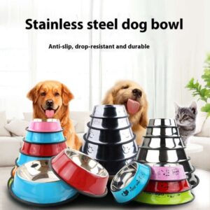 Pet supplies: Stainless steel rubber bottom, slip and anti knock, dog food cat water bowl, tableware, pet bowl