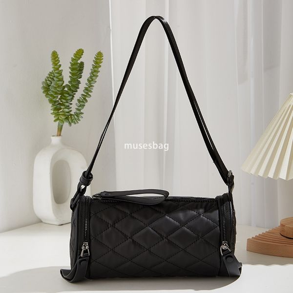 New Women's Bag Versatile Solid Color Cylinder Bag Oxford Embroidered Thread Diamond Grid Underarm Bag Single Shoulder Crossbody Bag