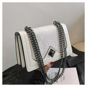 Fashionable womens shoulder bag retro girls cross shaped bag European small square bag snake shaped printed decorative PU material Y250315