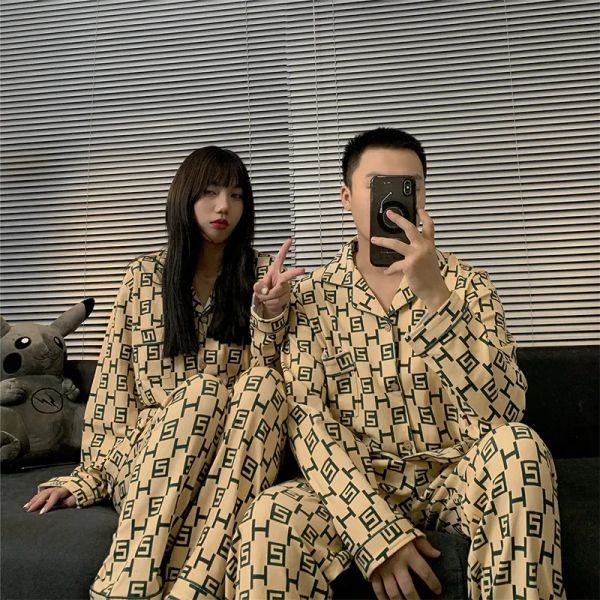 Piece Two Pants Autumn Winter Cotton Matching Pamas Men Sleepwear Women Designer Homewear Bedroom White Letter Pyjama Home Clothing Couple Set