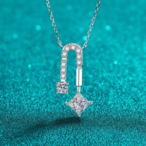 925 Sterling Silver PT950 Plated Moissanite Square Pendant Necklace, Designer Luxury Jewelry, Minimalist Choker for Women, Elegant and Unique