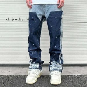 Men's Jeans European Ink Sprayed Flared For Men Contrast Color Looen Fit Streetwear Denim Clothes Open Hem Male's Baggy Pants b63