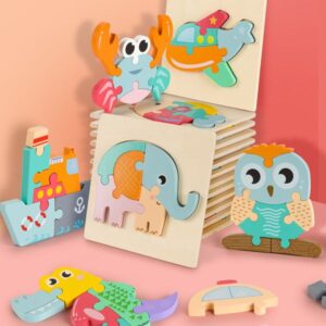 10pcs Wholesale Baby Wooden Cartoon Animal 3D Jigsaw Puzzles Kindergarten Education Toy