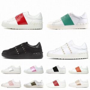 Designer Casual Shoes Men's and Women's Open Sneakers Low Top Three Pink Black Gray Red Inlaid White Shoes Luxury Leather Patchwork Sneakers R9G3#