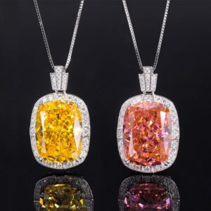 S925 Silver High-Carbon Diamond Radiant Cut Square Pendant Necklace, 15x20mm Design, Stylish Women's Jewelry, Elegant Affordable Luxury Piece