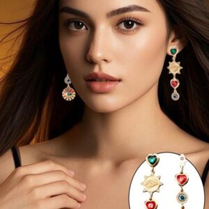 Luxurious Golden Horseshoe Charms With Shimmering Stones Unisex Dangle Jewellery Piece Embracing Celestial Elements