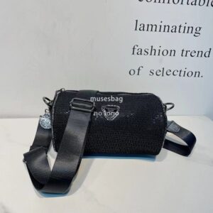 Fashion women's bag new sequin mesh crossbody bag casual all-match cylinder bag wide shoulder bag small bag