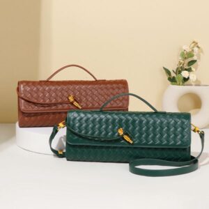 Free Shipping Trend Spring Summer New Woven Soft Designer Leather Evening Vintage Baguette Accordion Horizontal Handbag Crossbody Bag