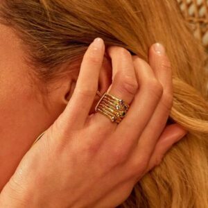 Vintage Turkish Handmade 18K Gold Plated Natural Colorful Gemstones Multi-layers Finger Band Ring Rainbow Zircon Chunky Jewelry