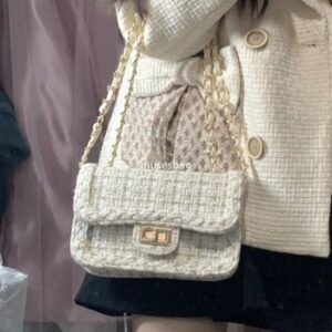 High end new women's underarm bag small fragrant style woolen chain bag niche high-end and fashionable single shoulder crossbody small square bag