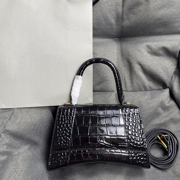 9A Luxury Hourglass Shoulder Bag Designer Bag Black Crocodile embossed small Crossbody bag Fashion personality Half Moon Handbag Clutch bag starlight S XS
