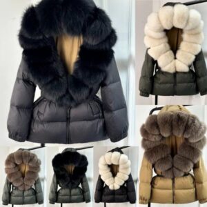 Designer Women Faulted fox fur big fur collar new down jacket women's mid to long hooded loose jacket