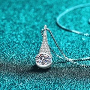 Chic S925 Sterling Silver Moissanite Chain Necklace With Sleek Aquatic-Drop Accent