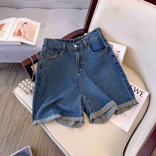Plus size, high waist, summer wide leg design, jeans with a chubby mm loose fit, slimming effect, fashionable shorts 3403