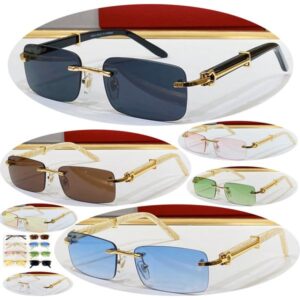 Black Sunglasses Designer Woman Mens Glasses Eyewear Luxury Sun Glasses Rimless Buffalo Horn Frame Wooden Bamboo Gold Metal Frame Rectangle Sonnenbrille