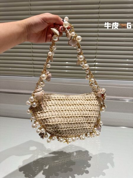 Beach Bags Fashion Mesh Hollow Woven Shopping-Bags for Summer Straw Tote Bag Shoulder Bag