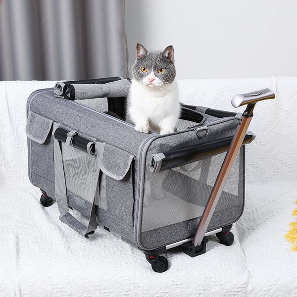Collapsible Extra Large Cat Wheels Litter Box, Rolg Soft Carrier with Breathable Mesh Windows and Locking Zippers for Long Distance Car Travel