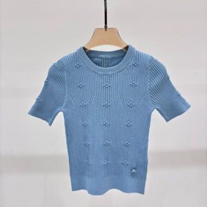 Designer Women Knits Embroidery lace Tees Tank Top Round neck pearl knitted vest Neck Short Sleeve Sweater Knit Fashion Women Tops