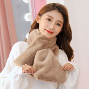 1-740 Plush Cross Scarf – Warm Thick Solid Color Accessory for Students