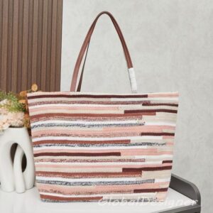 multicolored women handbag large capacity designer crochet tote bag luxury summer hand-woven leather handles embroidery letters high quality lady shopper purse 7A