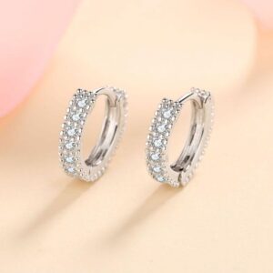 925 Sterling Silver Hoop Earrings with D-Color Moissanite Stones, Elegant and Minimalist Design for Women, Perfect for Everyday Wear or Special Occasions