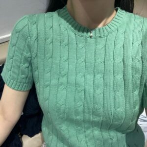Women T-Shirt Pony Designer Knitwear Slim Fit Button Detail Tee Soft Cotton Short Sleeve Stretchy Asian Fit Cute Daily Look