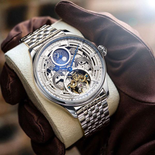 80 Mark Huafei's New Lunar Phase Tourbillon Mechanical for Live Streaming, Business Waterproof, High-end Steel Belt Men's Watch 95