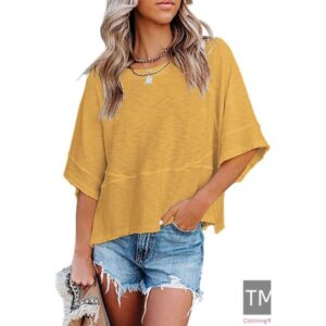 Women's Summer Casual Crewneck Batwing Half Sleeve T-Shirts Solid Color Loose Fit Cute Basic Flowy Tops Tees Blouses