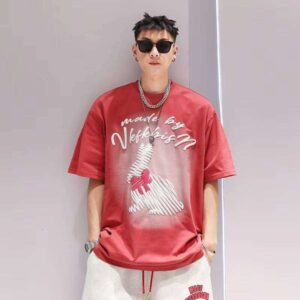 240g Letter Print 100% Cotton Heavyweight Short Sleeve Summer T-Shirt Loose Fit Gym