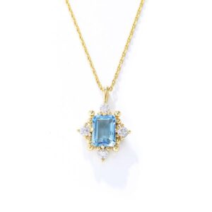 S925 pure silver light luxury retro natural sky blue topaz necklace women's niche design collarbone chain