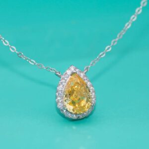 Teardrop Yellow Diamond Necklace, S925 Sterling Silver High Carbon Diamond Pendant, Minimalist Elegant Design, Fashionable Women's Clavicle Chain, High-End Jewelry.