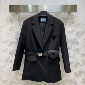 Designer Spring and Autumn Women's Medium to Long Coat Hoodie Classic Triangle Logo Waistband Slimming Pocket Design S-L