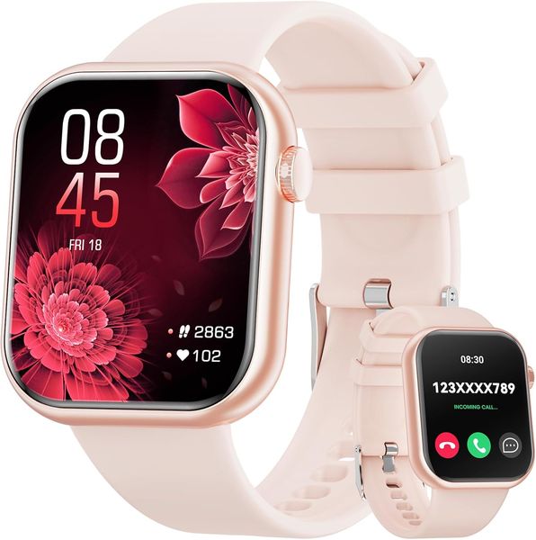 Smart Watch (Answer/Make Call) 1.85inch Fitness Tracker, Dials/Pedometer/Voice Assistant,DIY Smart Watches for Men Women Android iOS Phone