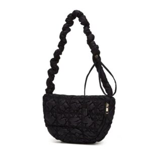 Puffer Crescent Shoulder Bag for Women, Nylon Quilted Shoulder Purses, Puffy Handbags with Adjustable Strap