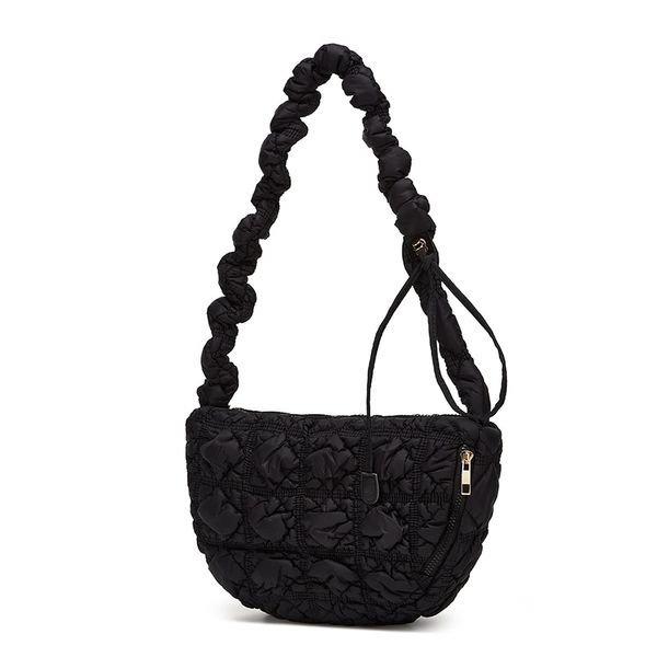 Puffer Crescent Shoulder Bag for Women, Nylon Quilted Shoulder Purses, Puffy Handbags with Adjustable Strap