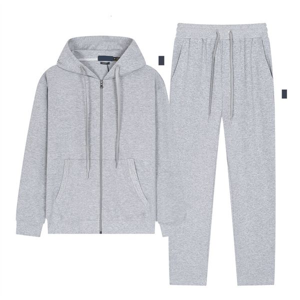 Mens Tech Fleece Tracksuit Hoodie Small Horse Sweatshirt and Pants Set Kangaroo Pocket Zip Up Jacket Casual Couple Wear Asian Size