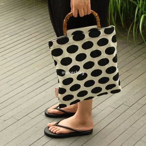 New high-quality retro polka dot black rice color scheme Pop style bamboo bag large capacity handbag double-layer