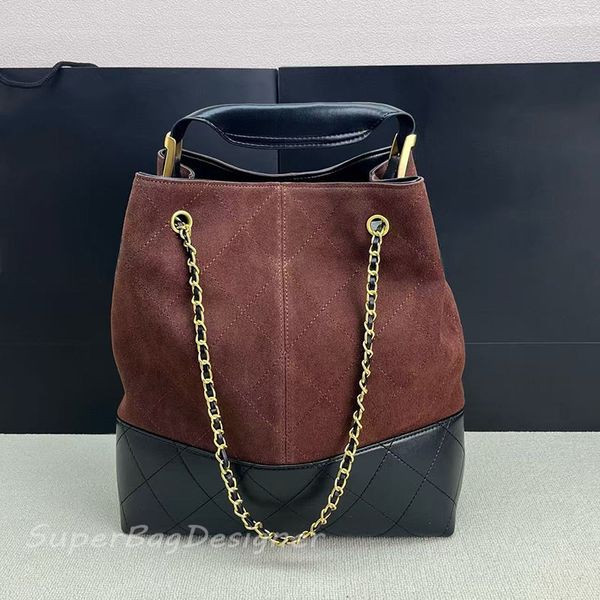 7A food basket Luxury Designer Tote Bag Suede Double Chain Crossbody Bag Genuine Leather Women's Shoulder Bag Wallet Retro Brown Diamond Grid Shopping Bag Bucket bag