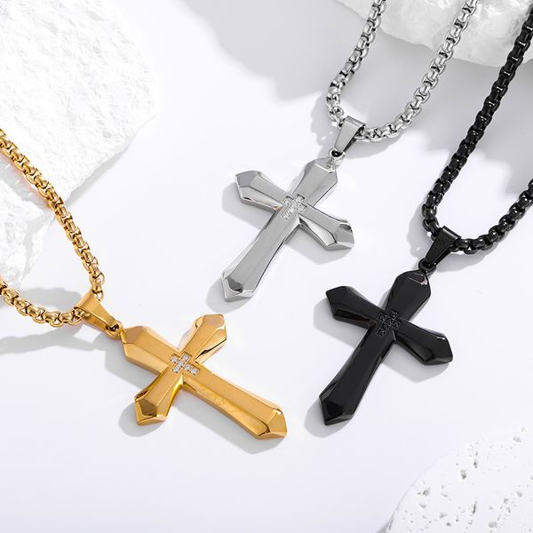 Cross-shaped diamond-studded pendant. Cross-shaped necklace popular across borders. Punk-style male stainless steel pendant.