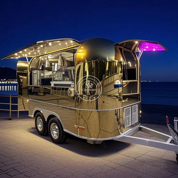 Stainless Steel Street Food Cart Hot Dog Pizza Coffee Ice Cream Mobile Fast Food Trailer With Full Kitchen