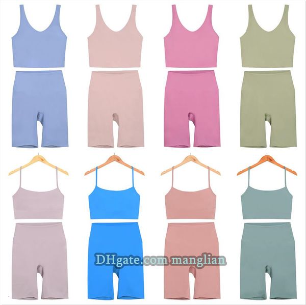 Women Yoga 2 Piece Suspender bra set Vest Straps + Shorts Designer Yoga Set Sports Camisole shorts set Slim Fit Pilates Running and Everyday Fitness Home wear