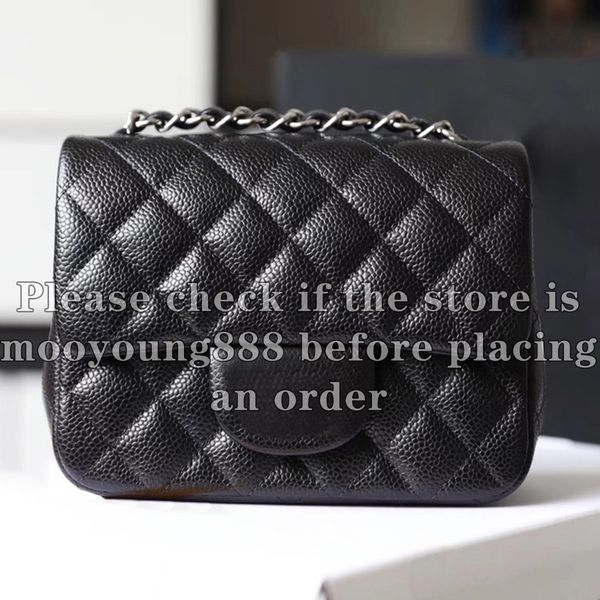 12A Upgrade Mirror Quality Classic Mini Square Flap Bag Womens Genuine Leather Caviar Lambskin Quilted Bag Designer Black Purse Handbag Shoulder Gold Chain Box Bags