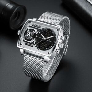 GOLDENHOUR Men's Multi functional Large Dial Personalized Trendy Versatile Square Case Watch