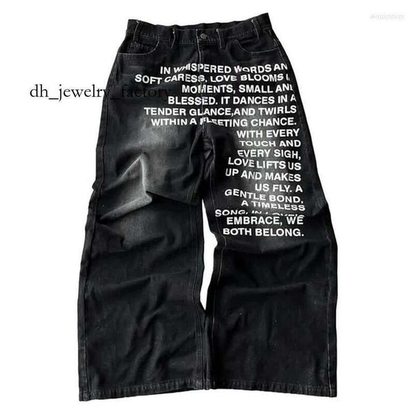 Men's Jeans Y2K Men Vintage American Pattern Letter Streetwear Gothic Harajuku Hip Hop Women Fashion Casual Wide Leg 719