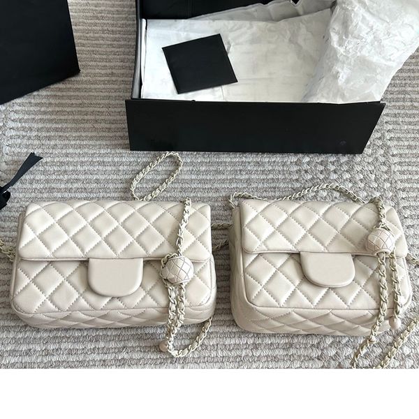 17/20cm Women Shoulder Bag Plain Metal Ball Quilted Mini Classic Flap Lambskin Leather Diamond Lattice Adjustable Matelasse Chain Crossbody Handbag Coin Purse