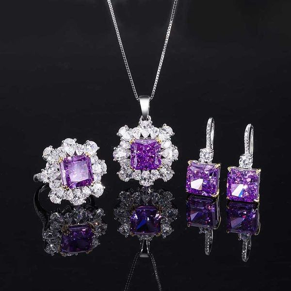 Chic Designer S925 Purplish Blue Gem Collection: Neckpiece + Ear Cuff Ensemble, Suitable For All Celebrations