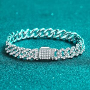 925 Sterling Silver Cuban Link Moissanite Bracelet, Adjustable Chain, Luxury Jewelry for Men and Women, Perfect Gift for Special Occasions