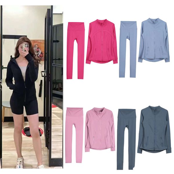 Designer yoga womens define workout sports fiess quick drying sport jackets solid color zipper jogging sportswear women jacket coat Pink Gray M S XL